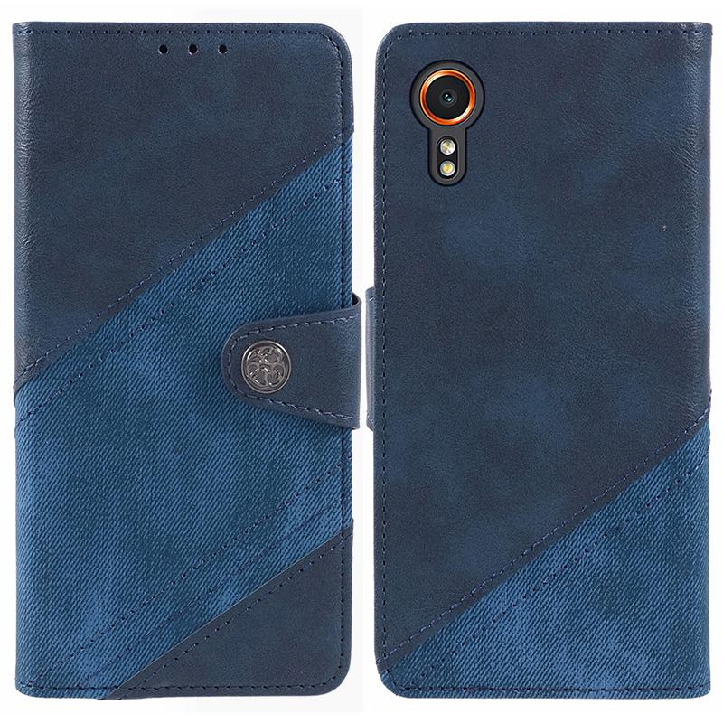 For Samsung Galaxy Xcover7 Case PU Leather Flip Phone Cover Crazy Horse Texture Splicing