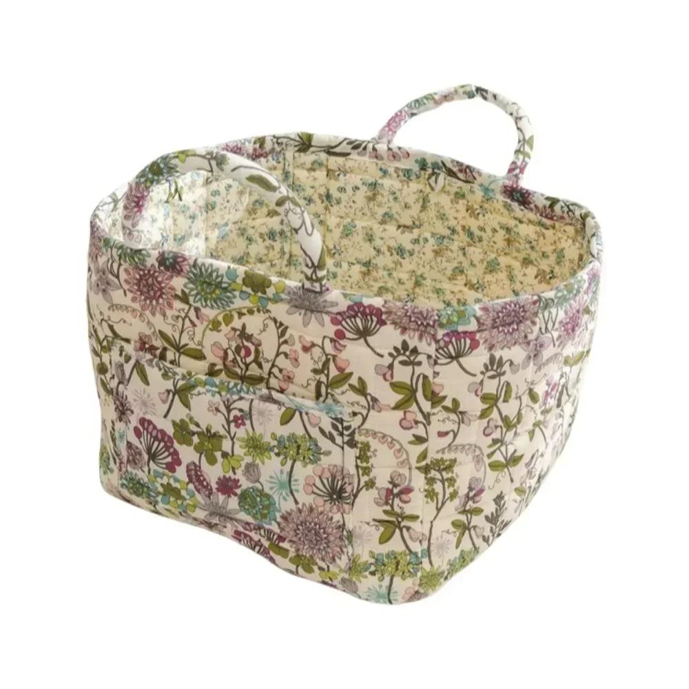 Fabric Floral Pattern Storage Basket Large Capacity Easy Carry Handles Fabric Laundry Basket Quilted Design Collapsible Design