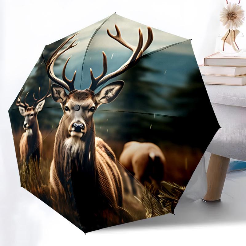 1pc Deer Forest Auto Folding Umbrella, Sturdy And Durable Automatic Folding Umbrella with 8 Ribs, Convenient for Outdoor Use129