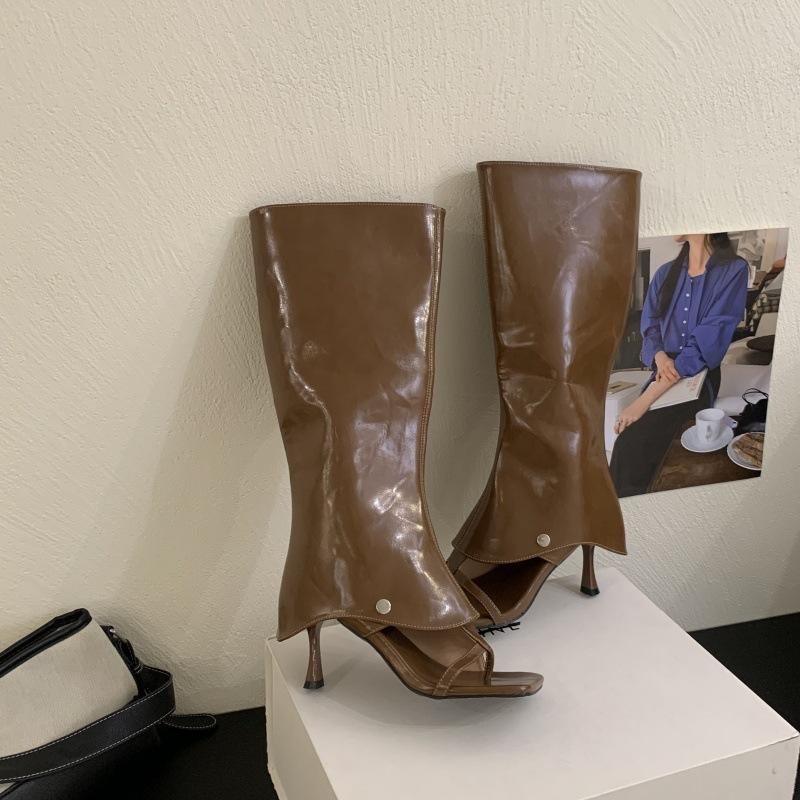 New toe cool boots women's sexy thin heel high heel long trousers boots can be worn twice out slippers