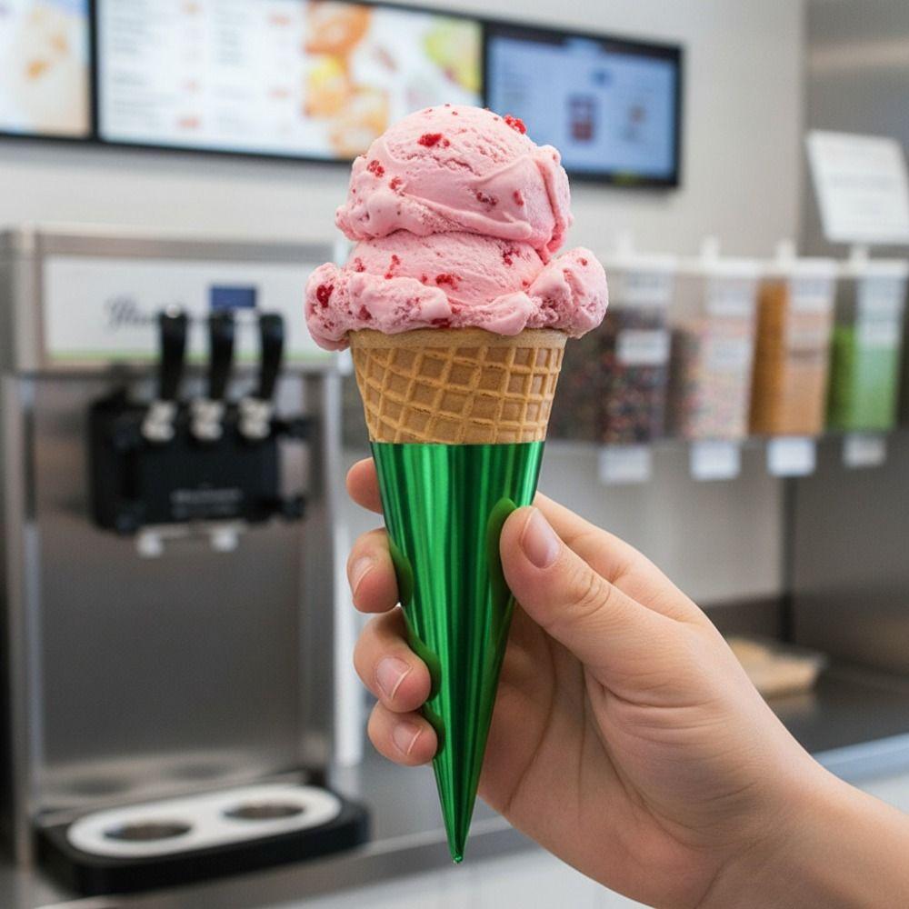100PCS Aluminum Foil Paper Disposable Ice Cream Holder Thickened Ice Cream Cone Cover Party