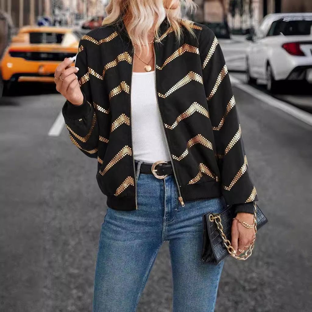 Spring Autumn Casual Ladies Long Sleeve Baseball Zip Jacket Coat