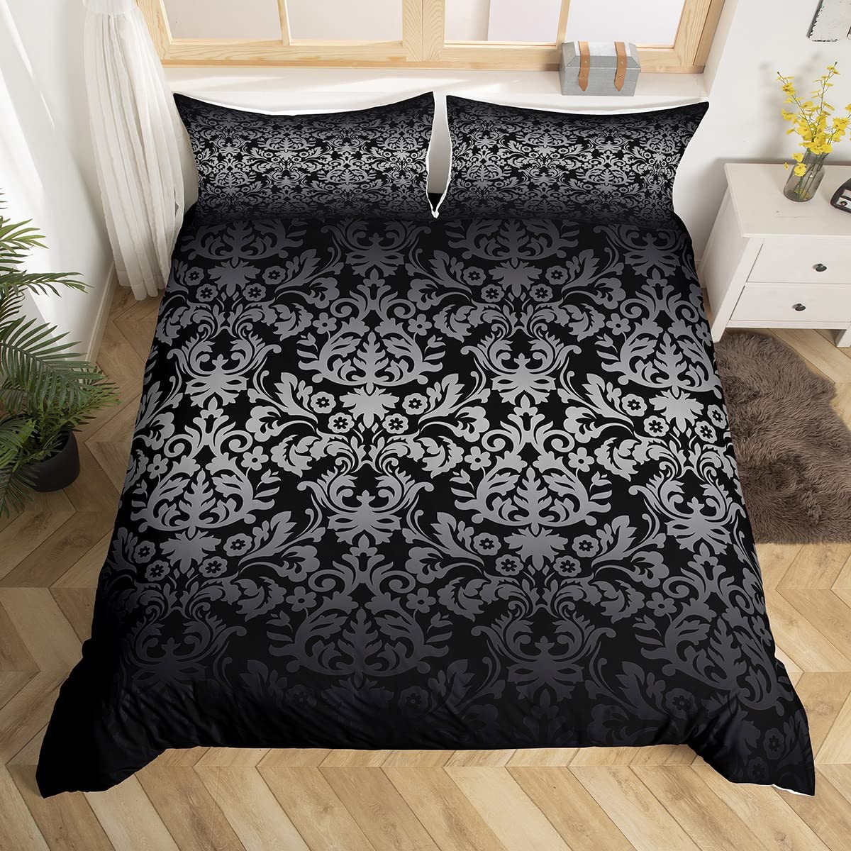 

Baroque Damask Duvet Cover Twin King Gothic Boho Floral Bedding Set European Victorian Style Geometric Flowers Comforter Cover EU Single(135*200cm)3pcs