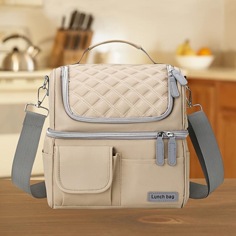 New Large Capacity Double Layer Lunch Bag, Outdoor Picnic Work Lunch Insulated Bag,Simple Portable Crossbody Shoulder Lunch Bag, Non-Food Contact