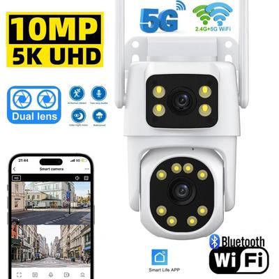 Bezprzewodowa kamera bezpieczeństwa WIFI 5G Kamera 5G/2.4G WiFi 4MP z podwójnym obiektywem, Kamery kopułkowe PTZ 2K HD z kolorowym trybem nocnym, Wykrywanie ruchu
