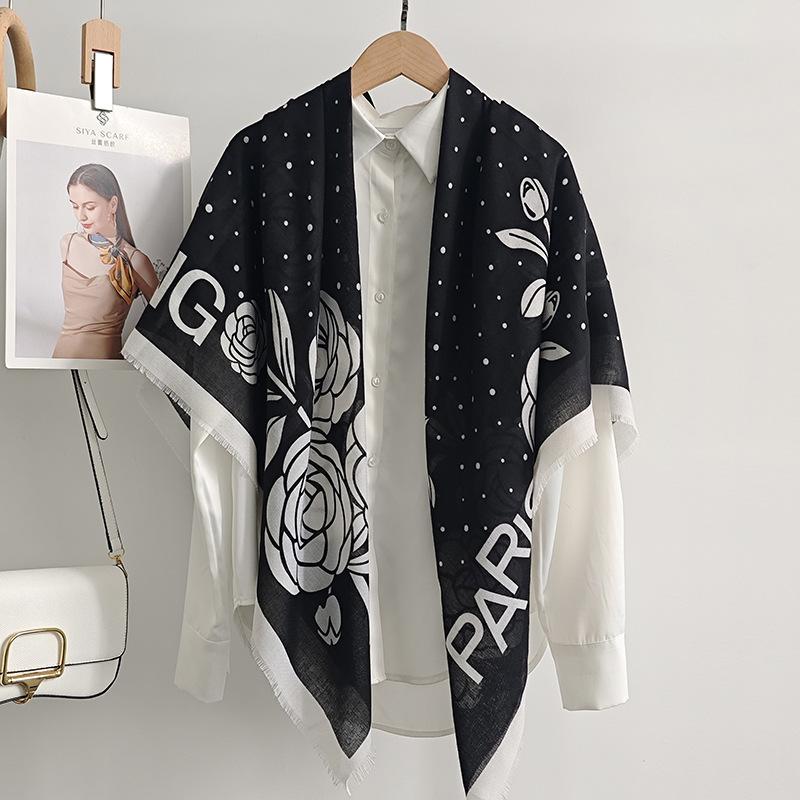 Spring and summer retro niche atmosphere with scarf women's simple flower polka dot printing thin shawl