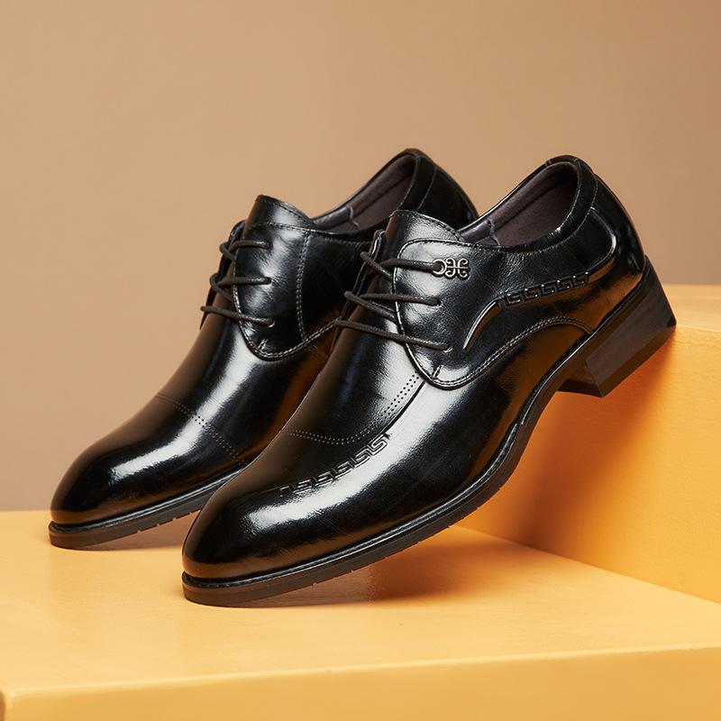 First Layer Cowhide New Black Japanese and Korean Pointed Business Formal Wear Leather Shoes Men's Leather Casual Derby Shoes Lace-up Fashion