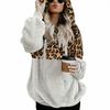 Casual Loose Plush Patchwork Hoodies Women Zipper Tops Long Sleeve Drawstring Hooded Warm Sweatshirt with Pockets