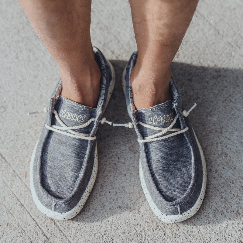 2024New Summer Men's Canvas Shoes Fashion Casual Soft Breathable Beach Shoes Lightweight Slip-On Driving Loafers