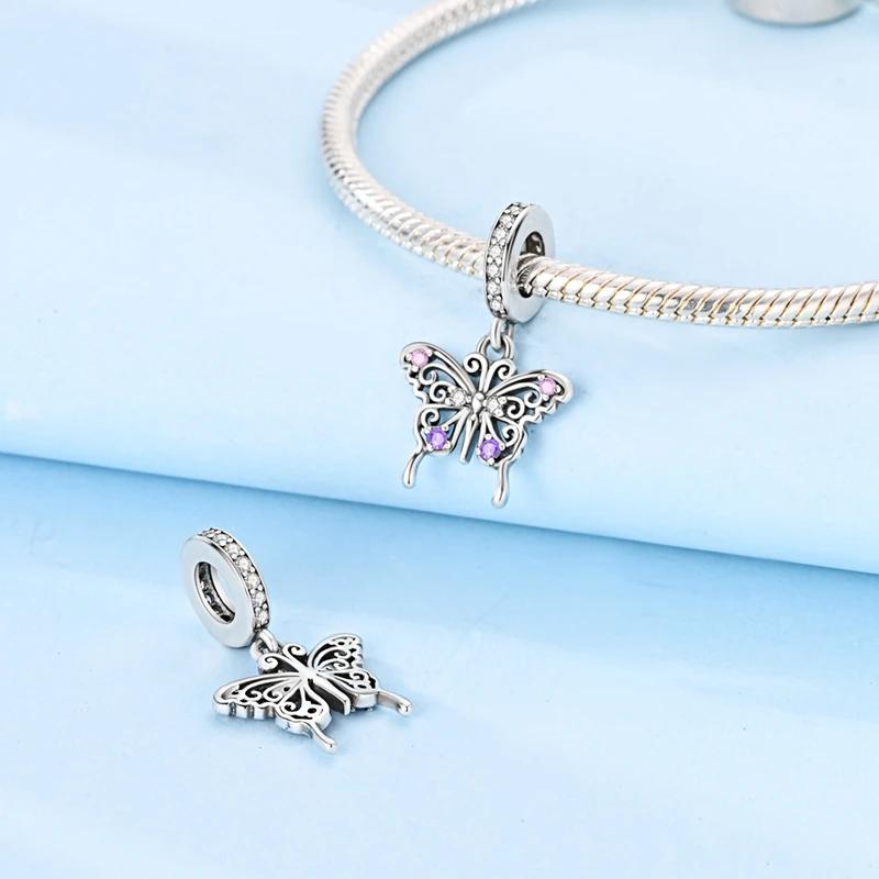 Charms Copperelegant Hollowed-Out Butterfly Beads Fit Charms Plataoriginal Bracelet Women Jewellery Making Gifts