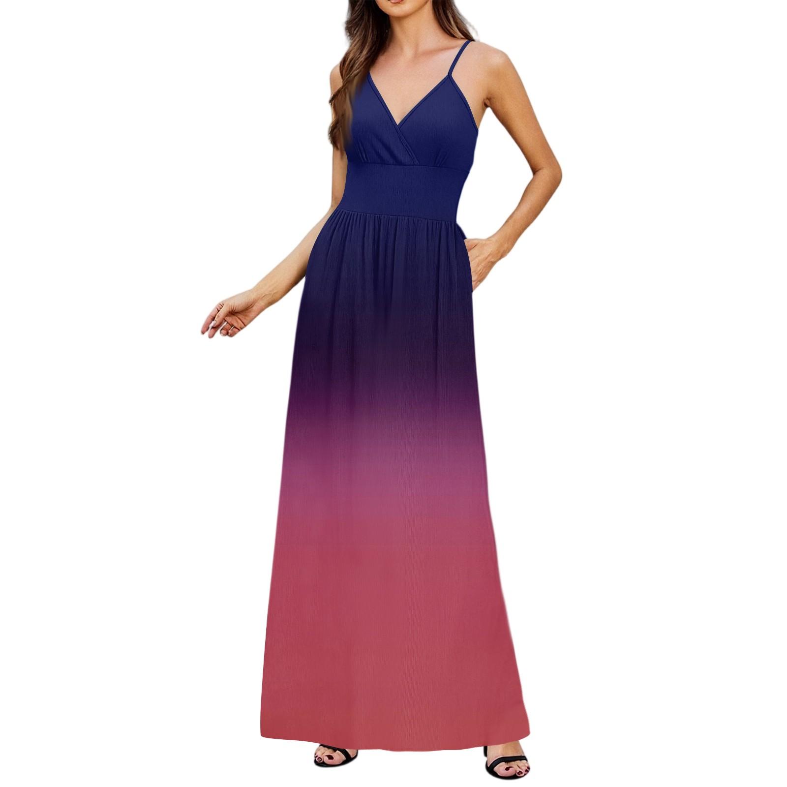 

Women s Casual Knitted Cotton Gradient Print Suspender Dress XL фиолетовый