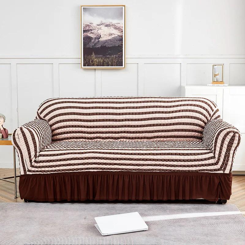 Bubble Gauze Sofa Cover with Skirt Hem All Inclusive Elastic Dust Cover for Living Room Anti Slip Furniture Protection Slipcover
