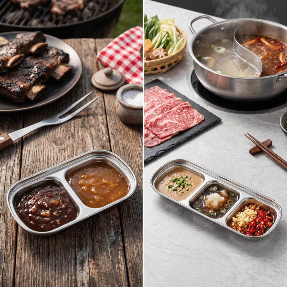 Partitioned Hot Pot Sauce Dish Thickened Seasoning Plate Divided  Plate  Condiment Holding Two Grid