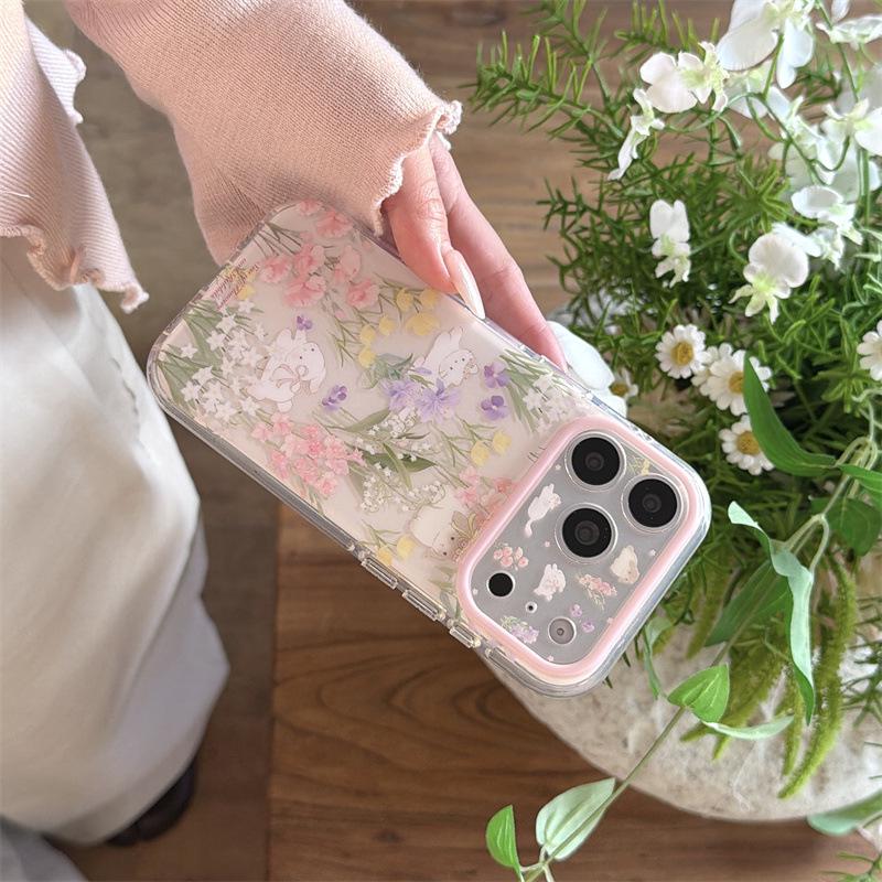 Colorful Flower Bed Kitten Chain Phone Case for iPhone 17/16 Pro Max/15 Pro