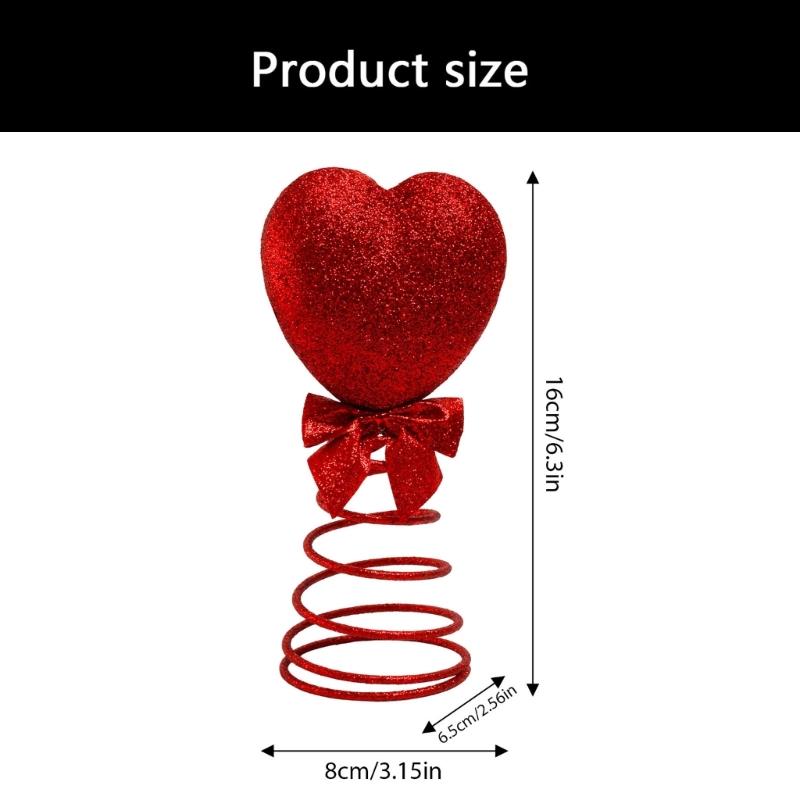 Red Heart Shape Spring Christmas Tree Toppers Star Ornament With Cotton and Metal Designs for Festival Home Decoration
