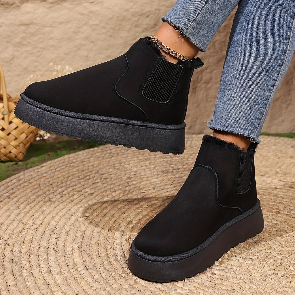 Γυναικείες μπότες χιονιού με φλις φόδρα, σόλα από καουτσούκ και μαλακή σόλα, μονόχρωμη, στρογγυλή μύτη