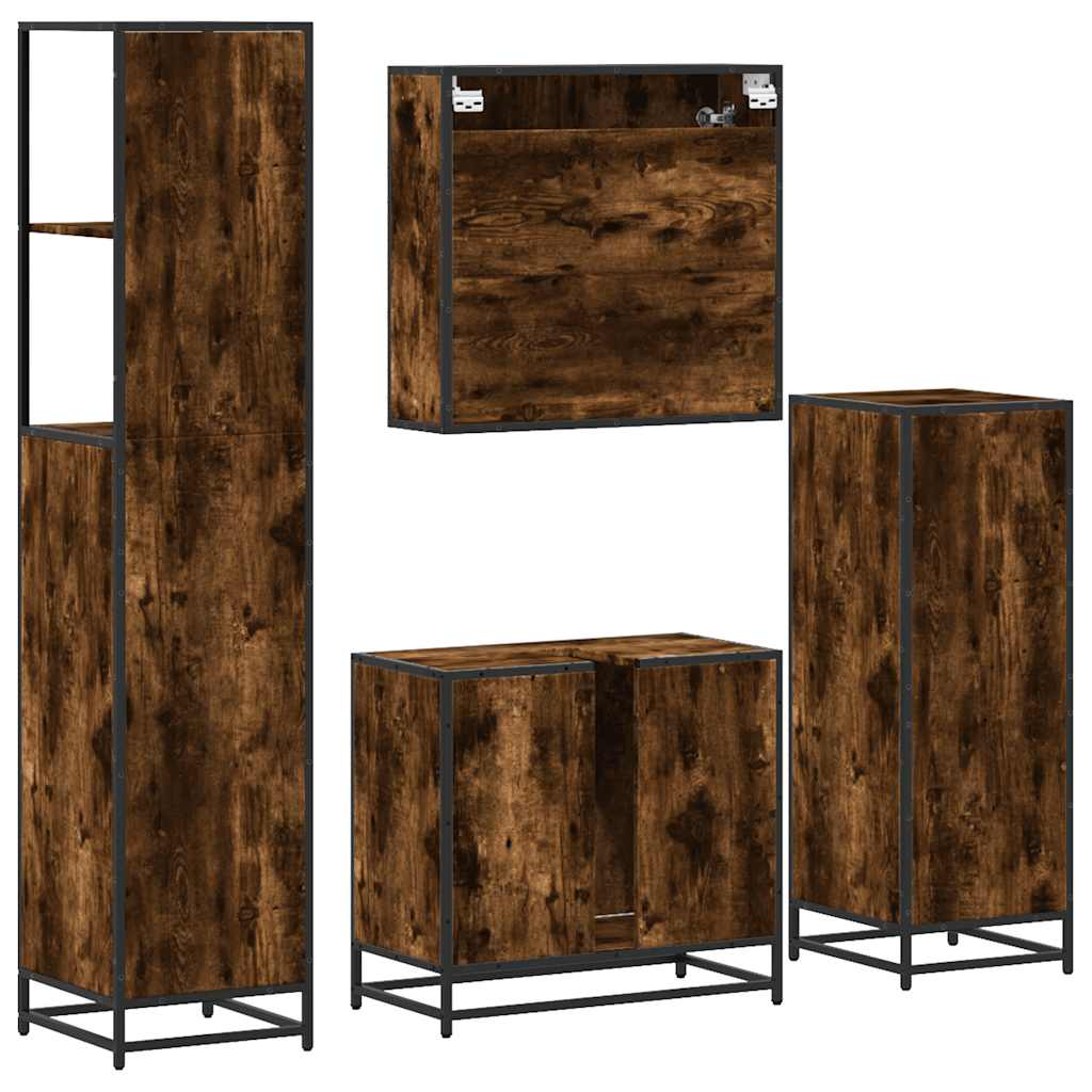 4 Piece Bathroom Furniture Set Smoked Oak Wood Based Material