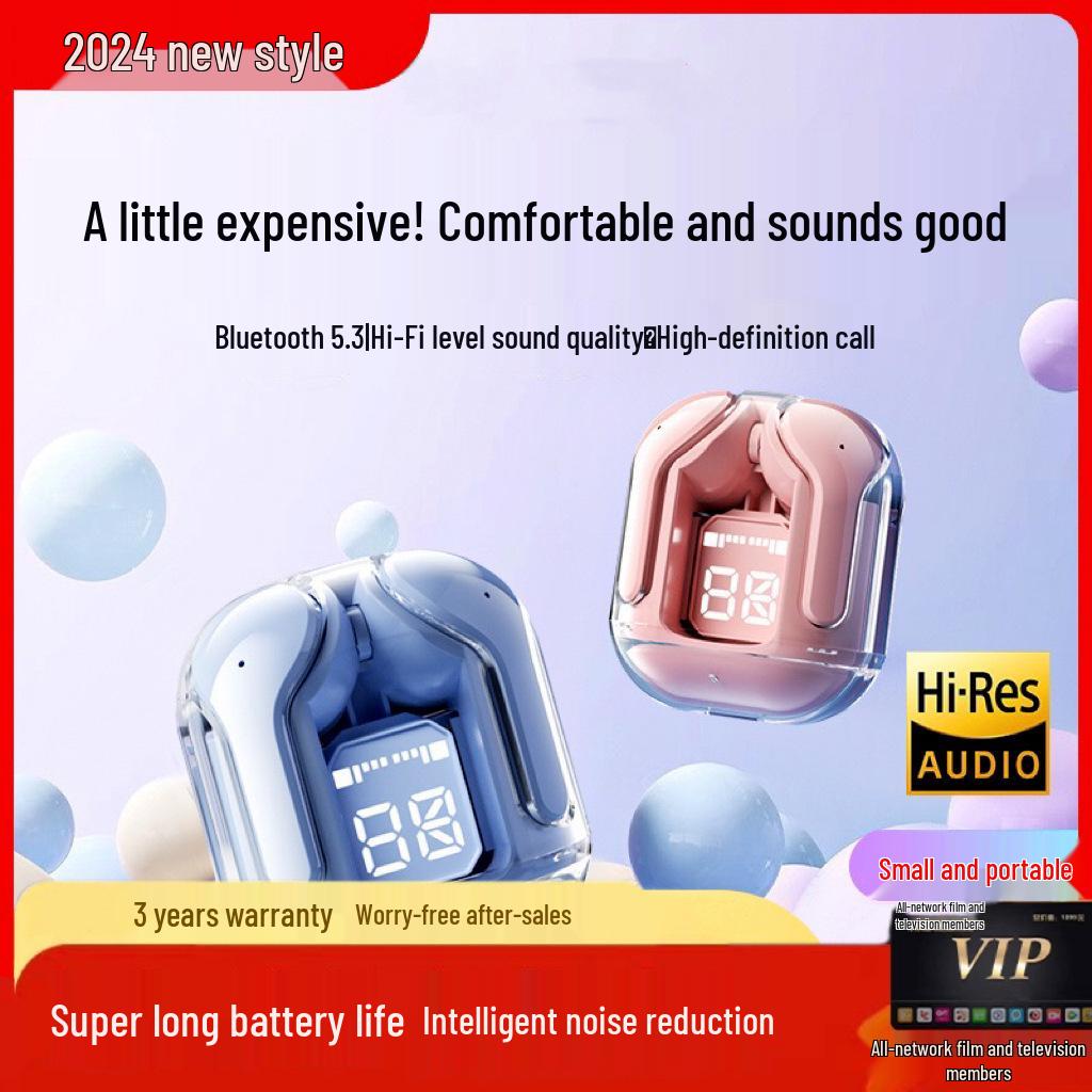 Air31 Bluetooth 5.3 TWS In-Ear Headphones with Transparent Case and Digital Display