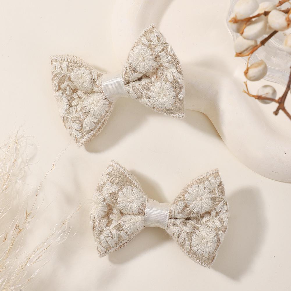 8Pcs Lace Embroidery Party Princess Hair Accessory Baby Duckbill Headpiece Handmade Bow Children Hair Clip