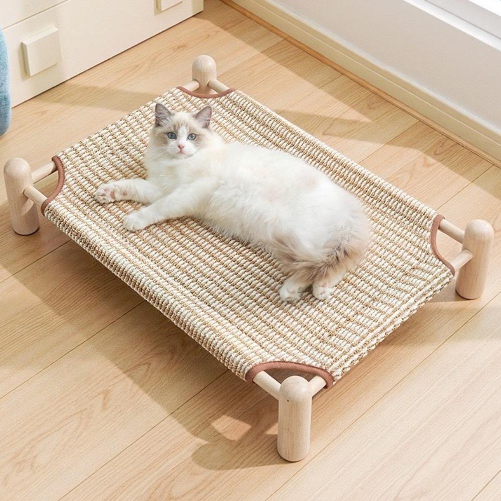 Moisture-proof Cat Elevated Bed Wooden Frame Cat Hammock Dog Cot Dog Sofa Bed Kennel