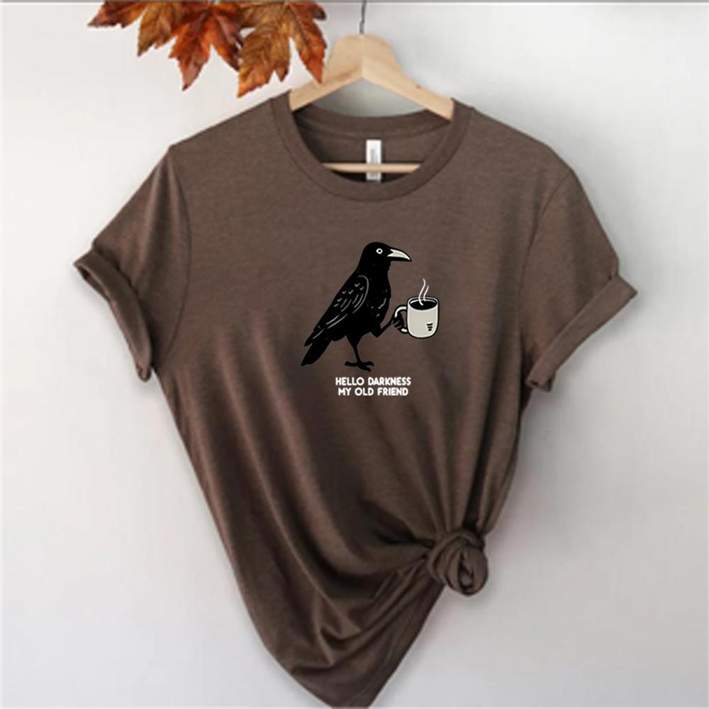 

Retro Raven Crow Coffee T Shirt Halloween Shirt Fall Tshirt Tee Coffee Shirts Unisex Women Trendy Oneck Casual Short Sleeves Tops 4XL