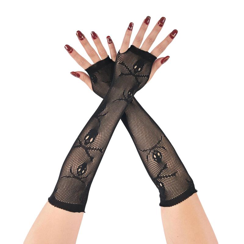 Black Sexy Hollow Out Arm Sleeves Punk Mesh Breathable Long Girl Hand Sleeves Decoration Cosplay Performance Gloves