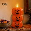 Stacked Pumpkin Lantern Halloween Flameless Fake Candle, Battery Operated Pumpkin/Ghost Candle Light, Fireplace Light LED Flickering Pillar for Dinner