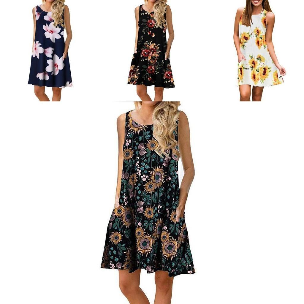 Women's Summer Boho Floral Tank Dress With Comfortable Loose Fit For Casual Beach Outings