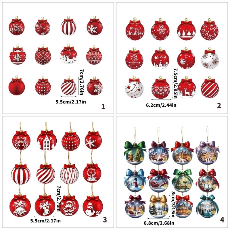 Packung mit 12 natürlichen Holz-Rotkugel-Weihnachtsbaumschmuck Hängedekoration für Baum Wand Feierparty Zubehör