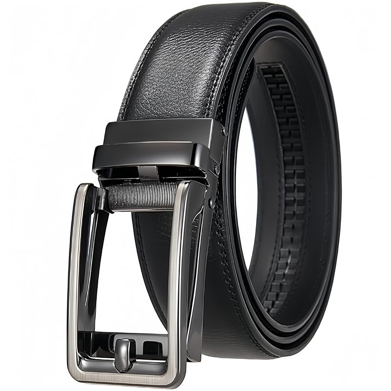 

[wigmoa] Ma-G business men s belt - auto lock type big size Genuine leather belt for men easy to use suit belt No hole stepless adjustment High