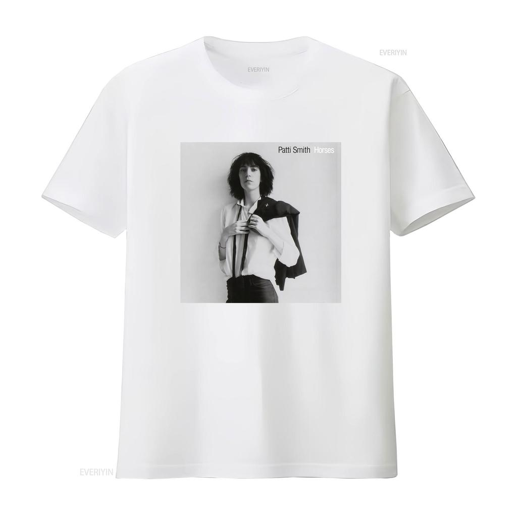 Patti Smith Horses Maglietta in Cotone Stile Donna con Design Iconico vintage Lavata moda Morbida streetwear Traspirante homme