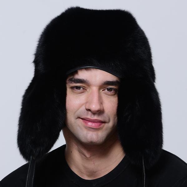 Luxury Men Hat Winter Warm Thick Fluffy Brim Bomber Hat Ushanka Russia Natural Raccoon Fox Fur Trapper Ear Hats