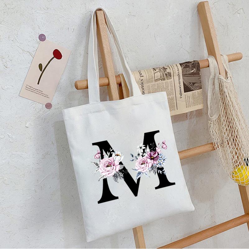 Alphabet24 Letter Print Student Portable Canvas Bag Tote Bag Large Capacity Messenger Bag