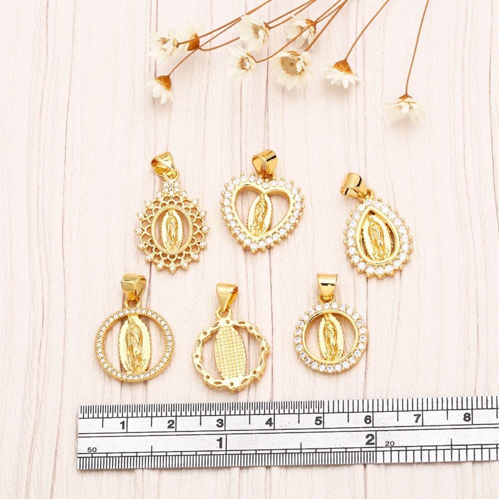 OCESRIO White Crystal Virgin Mary Pendant for Necklace Copper Gold Plated Heart Water Drop Amulet Jewelry Making Supply Pdtb067