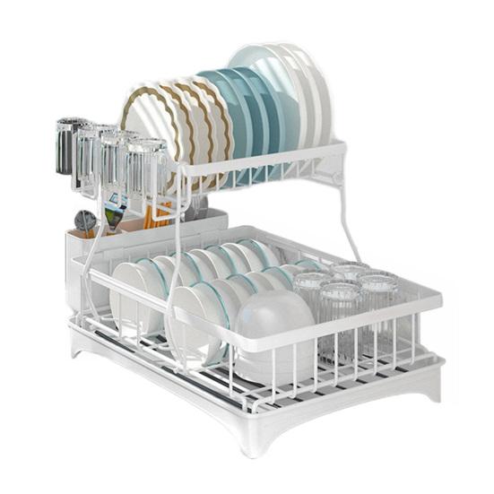 Tableware Stand Dish Drying Rack Large Capacity Double-Layer Design Anti-Rust Coating