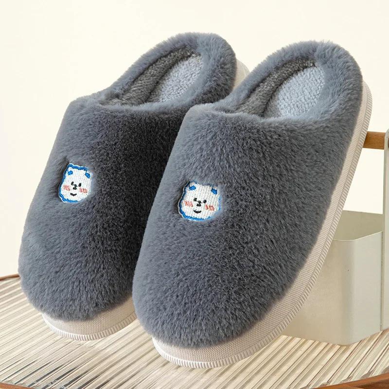 Fashion Thickened Plush Cotton Couple Slippers for Winter Indoors Anti-Slip and Warm Home Household Shoes