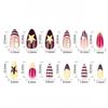 24Pcs Short Almond Press On Nails, Nude with Burgundy & Yellow Star & Stripe Fake Nails for Y2K Girls