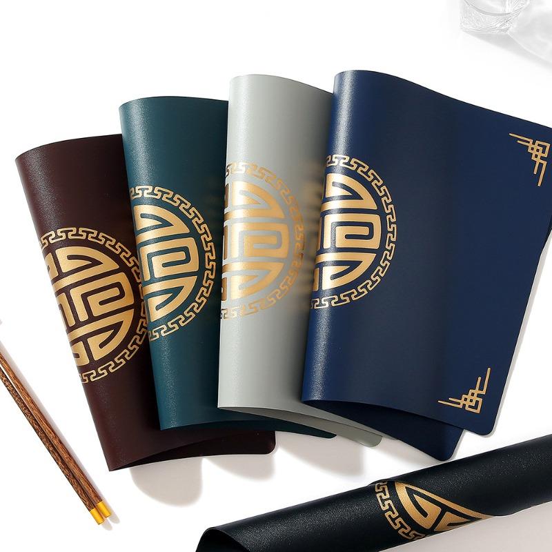 Chinese Style Leather Fan-shaped Waterproof Oil Resistant and Heat-resistant Western Cuisine New Chinese Bowl Cup Table Mat