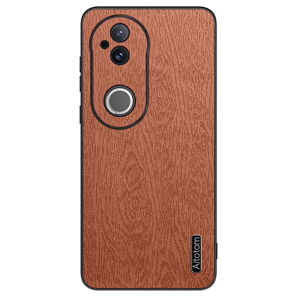 

For vivo S20 5G Case Wood Texture PU Leather Coated PC TPU Phone Cover Brown