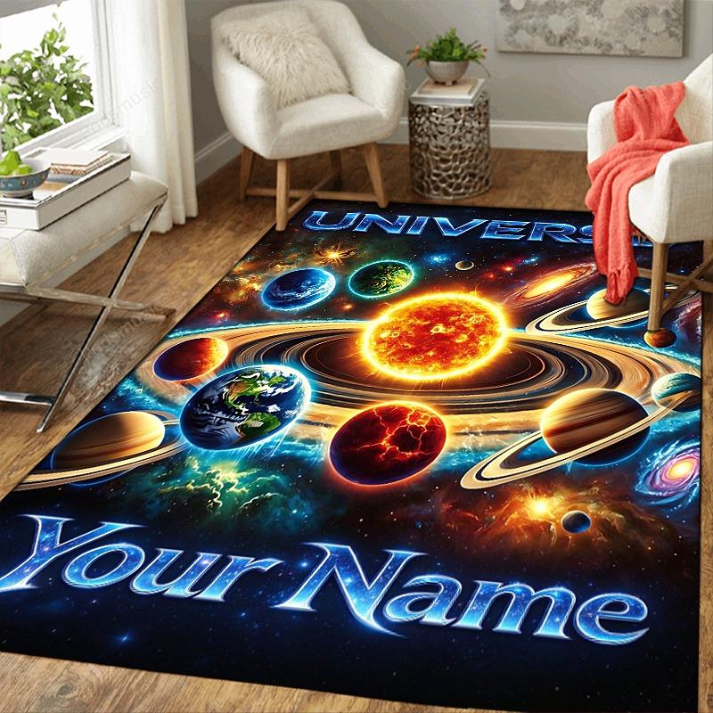 Custom 1Pc Universe Galaxy Flannel Personalized Rug Non Slip Floor Mat Soft Carpet for Living Bedroom Office Home Decor Gift