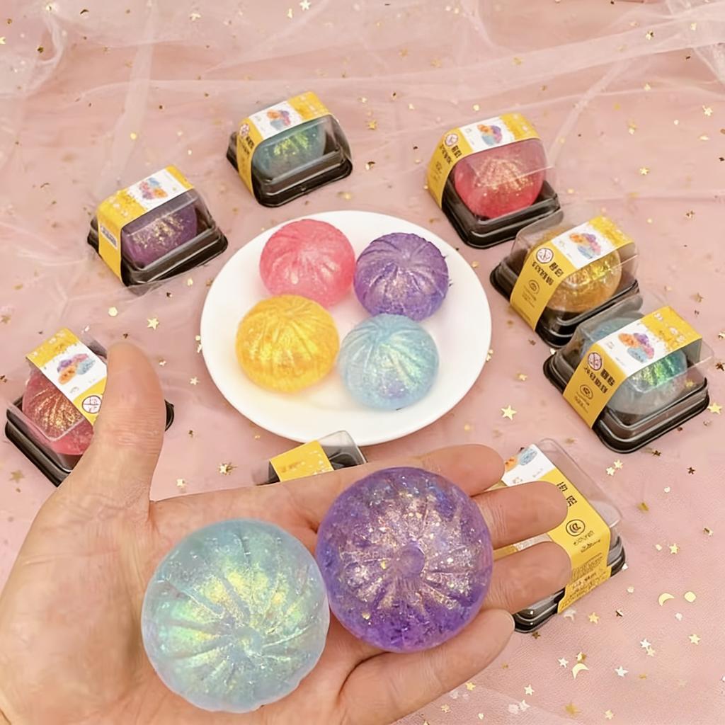 Simulated Food Squishy: Colorful Glitter Bun Squeeze Toy, Creative Steamer Bun Ornament, Aesthetic Office Desk Decor, New