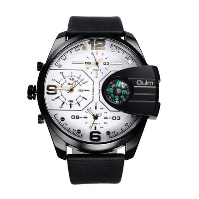 Watch Round Cool Masculine Men's Multifunction Calendar Compass Sports Outdoor Analog Quartz Large Dial Gift Anniversary Birthday - White
