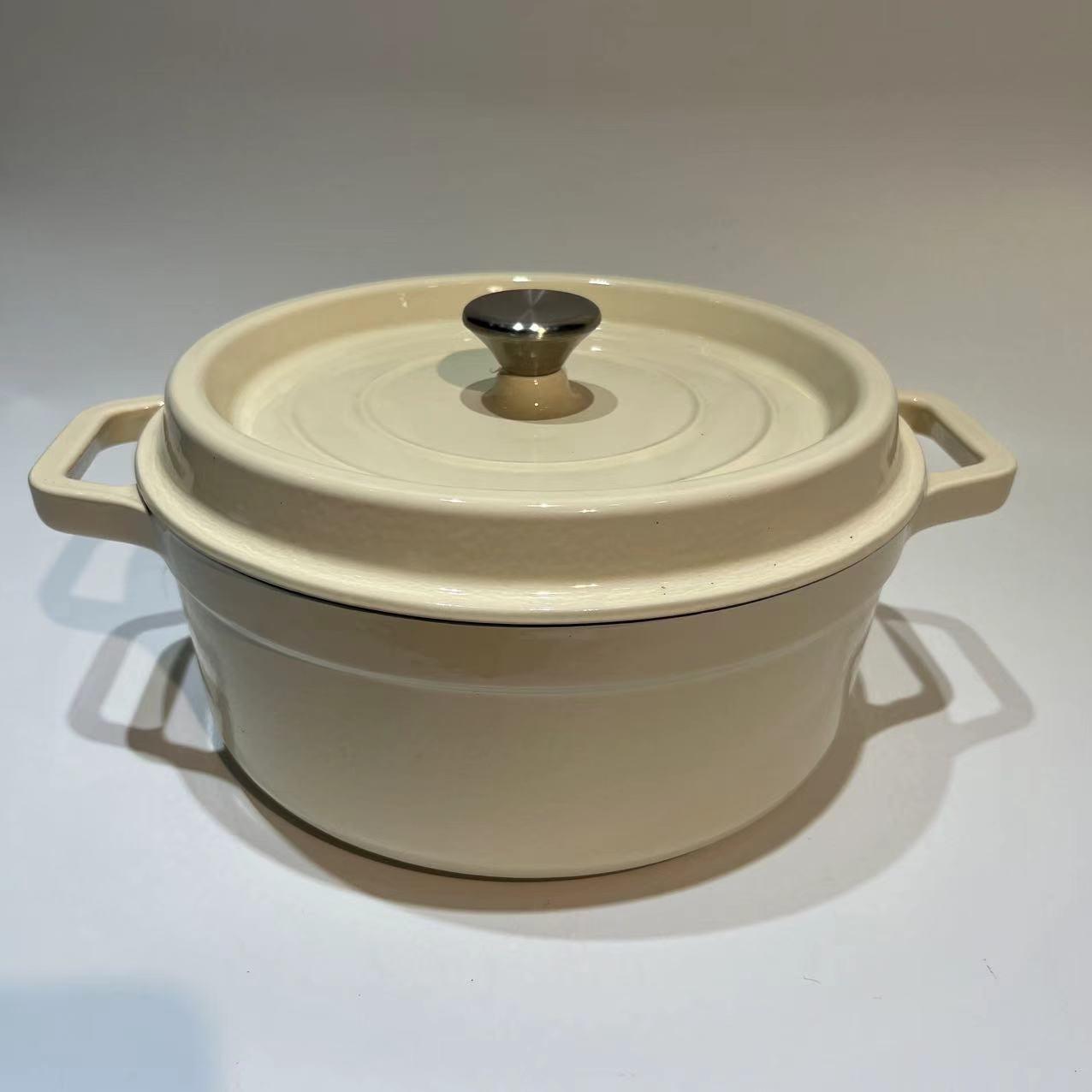 

Чугунная эмалированная кастрюля премиум-класса: Кастрюли для тушения, запеканки и супа без покрытия, многофункциональная посуда с антипригарным покрытием. White exterior, black interior