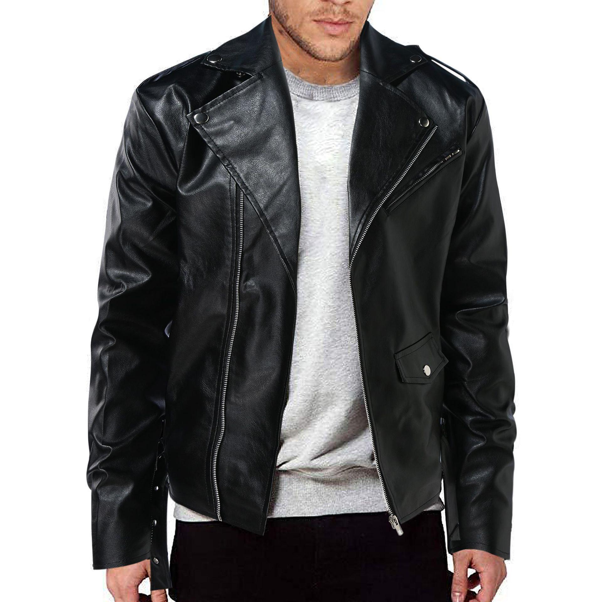 

2024 Autumn/Winter Men s PU Leather Motorcycle Jacket, European Size, British Style 3XL чорний