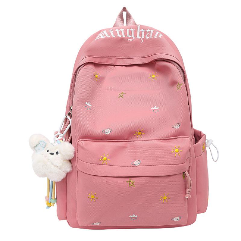 Embroidery Print Letter Pattern Stylish Backpack With Padded Shoulder Straps