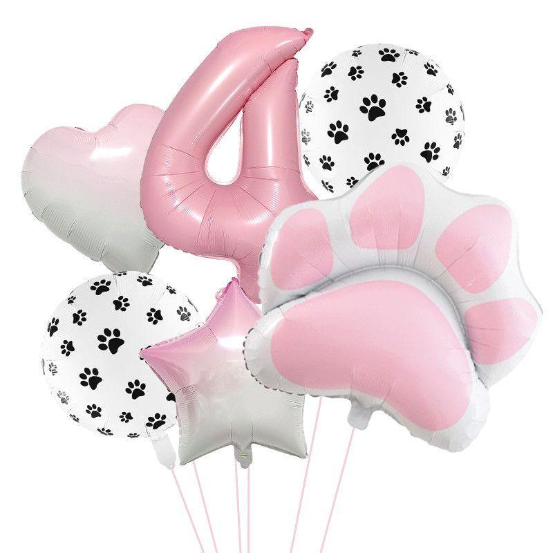 Pink and Cute Cat Paw Birthday Balloon Set, Pet Birthday Balloon, Cute Pink Digital Balloon Set