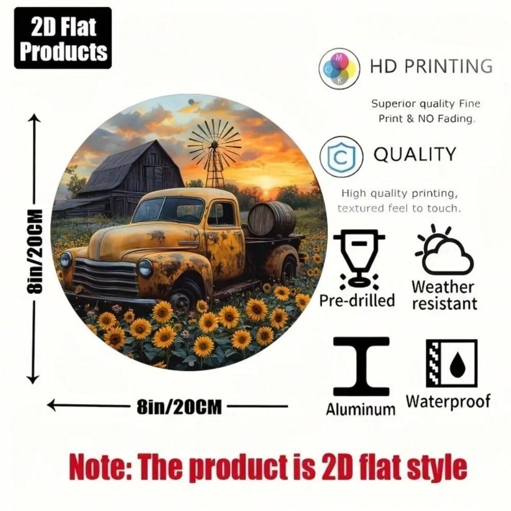 Retro Vintage Sunflower Truck Metal Wall Art Country Kitchen Home Decor Aluminum Sign