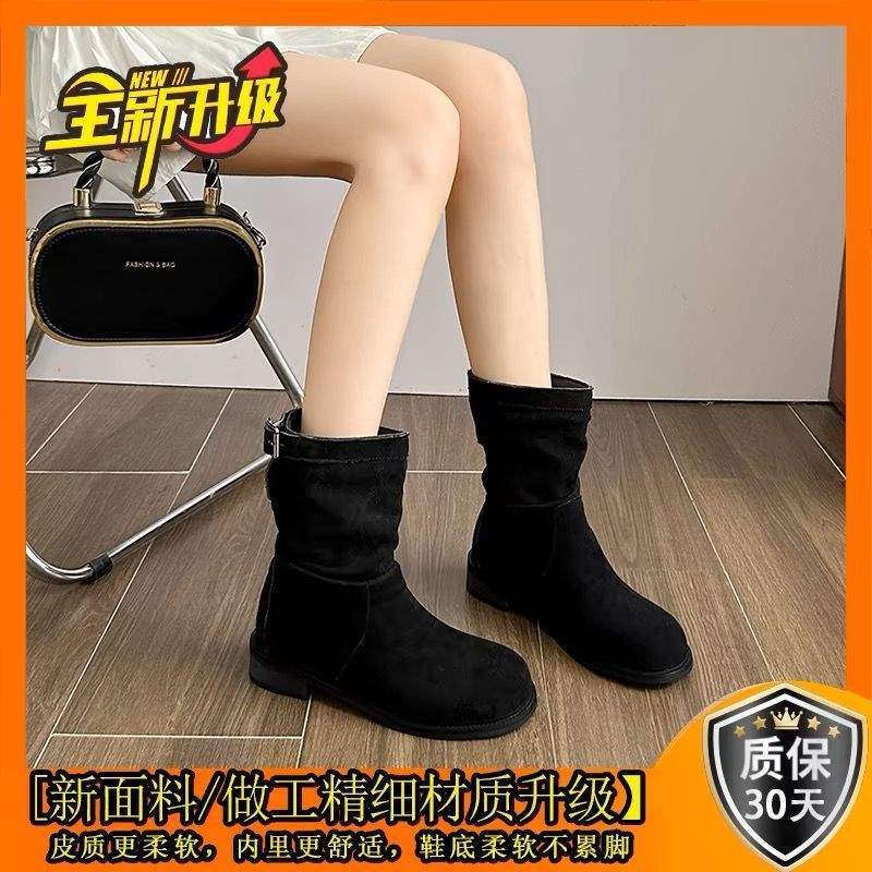 Pile boots retro medium tube suede locomotive Martin boots women's 2025 new fried street western cowboy Maillard short boots