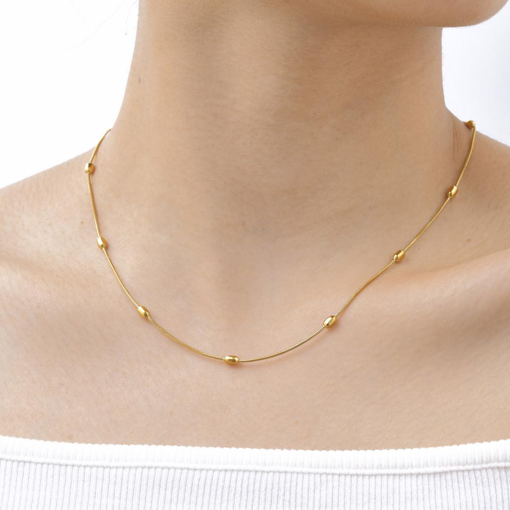 Fashion Accessories Stainless Steel Rice Bead Round Snake Chain Necklace 18K Gold Ladies Jewelry 1639