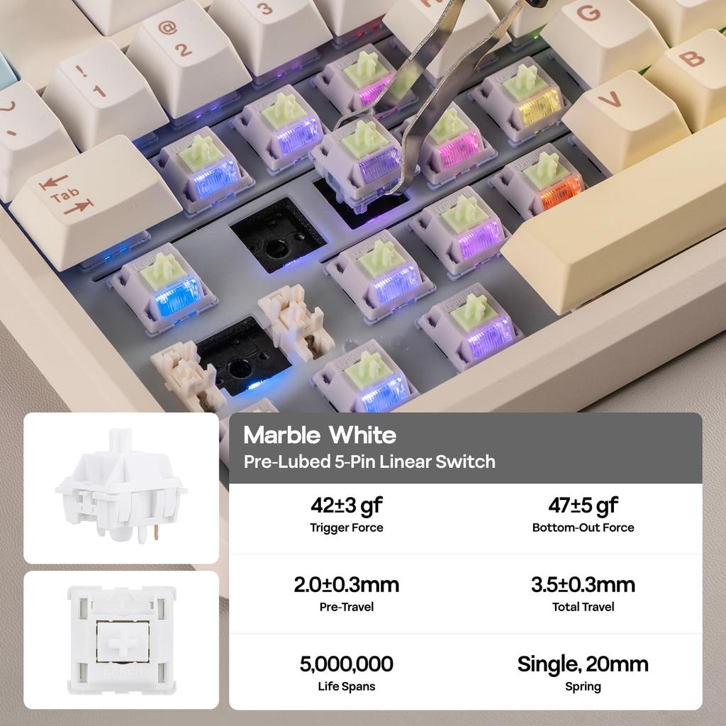 EPOMAKER Galaxy100 Lite Gaming 1800 Aluminum Mechanical Keyboard with Numeric 8000mAh Hot Creamy Key RGB Gasketed Construction Marble White QMK/VIA